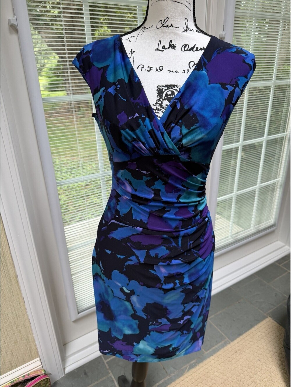 Lauren Cobalt Blue/aqua/black Short Sleeve Dress Size 2. EUC